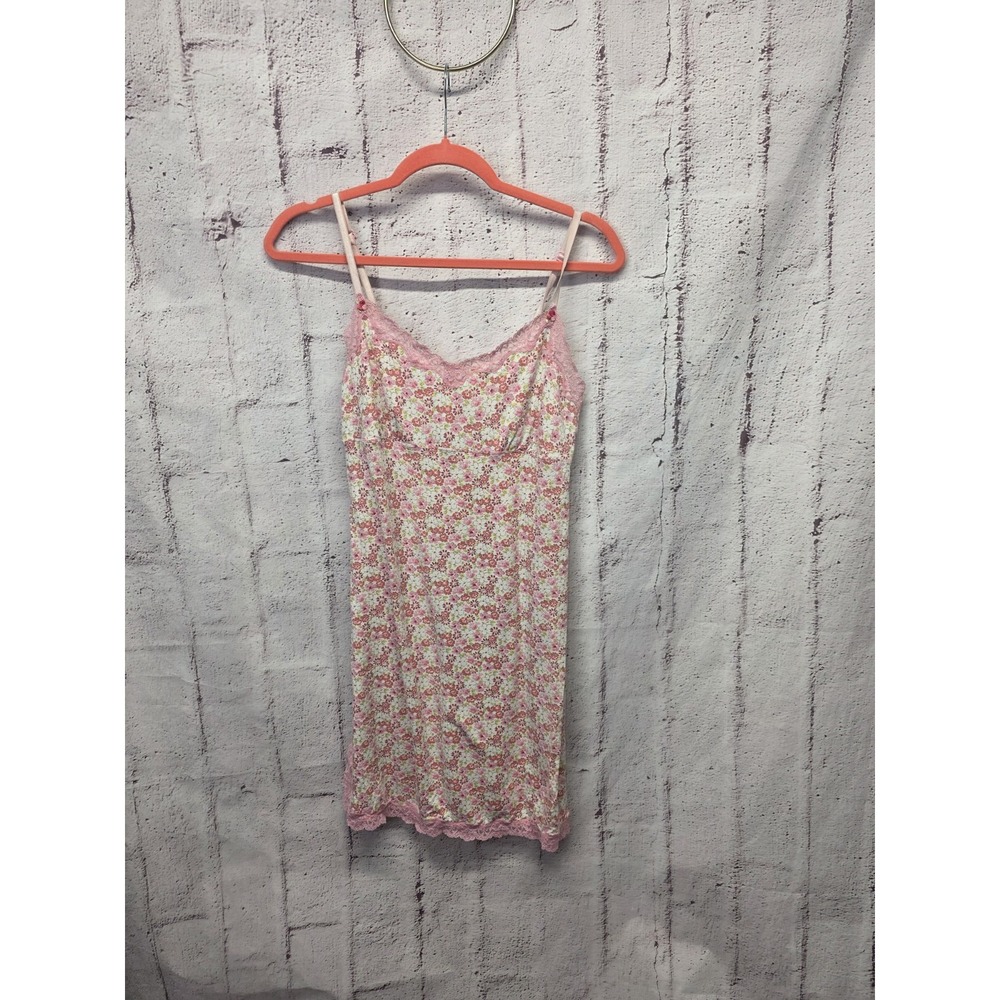 Y2K Babydoll Slip Dress XS Lace Trim Coquette Floral Fairy Romantic Mini Modal